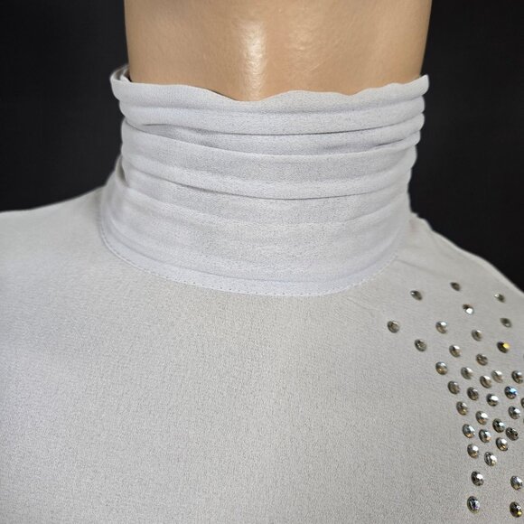 Vintage 80s Farouche Gray Chiffon belted Jumpsuit Size S Balloon Sleeves - Picture 4 of 16